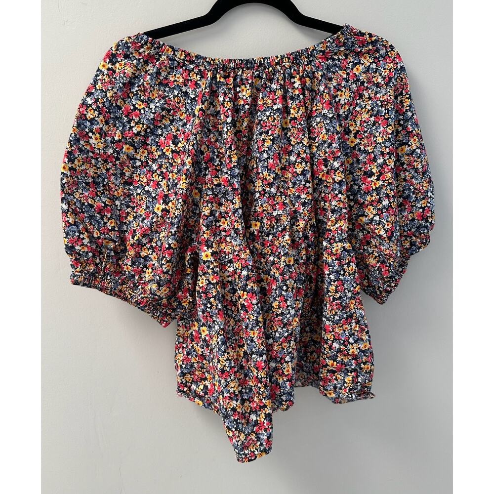 Floral-Print Puff-Sleeve Babydoll Top Old Navy Boho Elastic Stretch - Picture 4 of 9